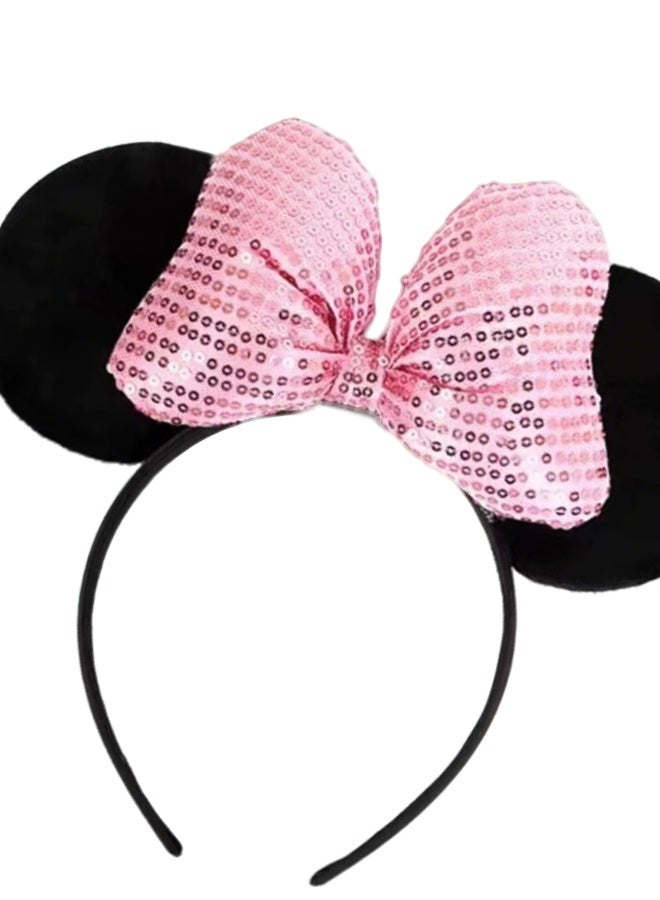 Disney 2PCS Mickey Ear Sparkling Headbands Black/Red Black/Pink 14 inches - Image 4